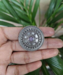 Alternative view of Vintage Style Oxidized Stone Hair Pin | Silver Look Premium Ethnic Juda Stick