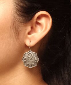 2 Paisa Coin Earrings | Silver Replica Oxidized Jewelry | Best Coins Hook Earring