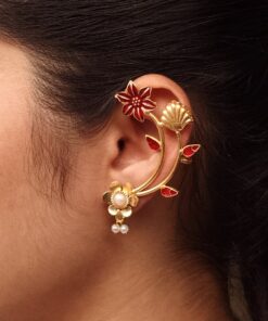 Gold Plated Meenakari Flower Earcuff | Handcrafted Beautiful Design Jewelry For Girls