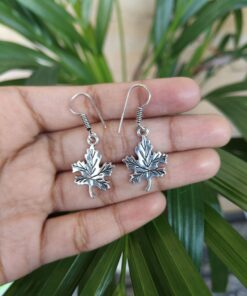 Alternative view of Trendy German Silver Leaf Earrings | Dangler Hook Style Everyday Perfect Jewelry For Girls
