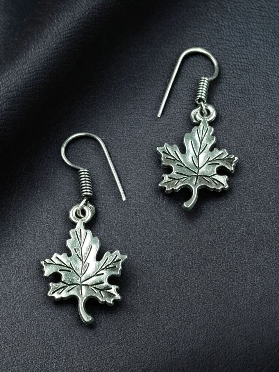 Trendy German Silver Leaf Earrings | Dangler Hook Style Everyday Perfect Jewelry For Girls - Image 3