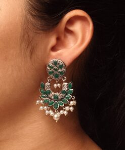Handcrafted Unique Dangler Earrings | Elegant Traditional Stone & Pearl Detailing Jewelry