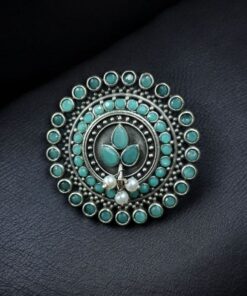 Alternative view of Traditional Pearl & Stone Work Oxidized Adjustable Ring | Vintage Look Ethnic Perfect Jewelry For Girls