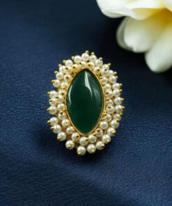 Alternative view of Beautiful Gold Plated Adjustable Ring | Monalisa Stone & Pearl Work Jewelry For Women