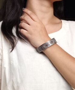 Stylish Traditional Flower Kada | Silver Plated Openable Ethnic Bangle