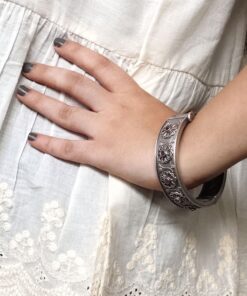 Alternative view of Stylish Traditional Flower Kada | Silver Plated Openable Ethnic Bangle