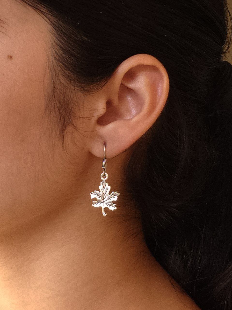 Trendy German Silver Leaf Earrings | Dangler Hook Style Everyday Perfect Jewelry For Girls