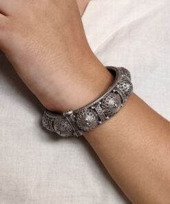 Alternative view of Traditional Silver Replica Bangles / Kada | Best Oxidized Openable Bracelet