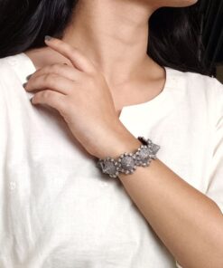 Traditional Silver Replica Kada | Oxidised Bangles | Unique Free Size Bracelet