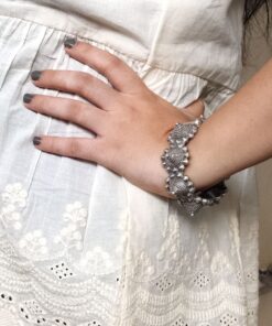 Alternative view of Traditional Silver Replica Kada | Oxidised Bangles | Unique Free Size Bracelet