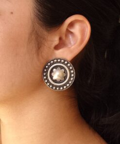 Elegant Round Stud Earrings | Oxidized Silver Replica Jewelry Perfect Gift for Girls