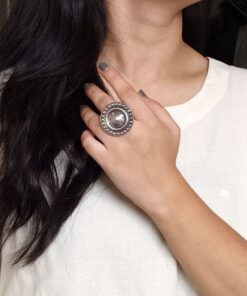Unique Round Adjustable Ring | Oxidized Silver Jewelry Perfect for Daily Use