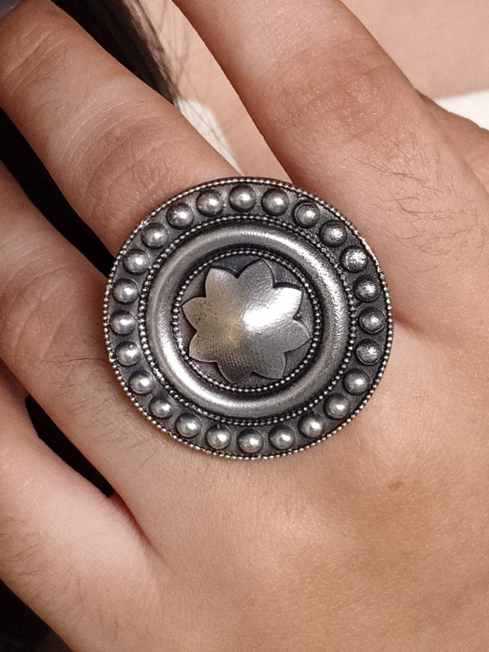 Unique Round Adjustable Ring | Oxidized Silver Jewelry Perfect for Daily Use - Image 2