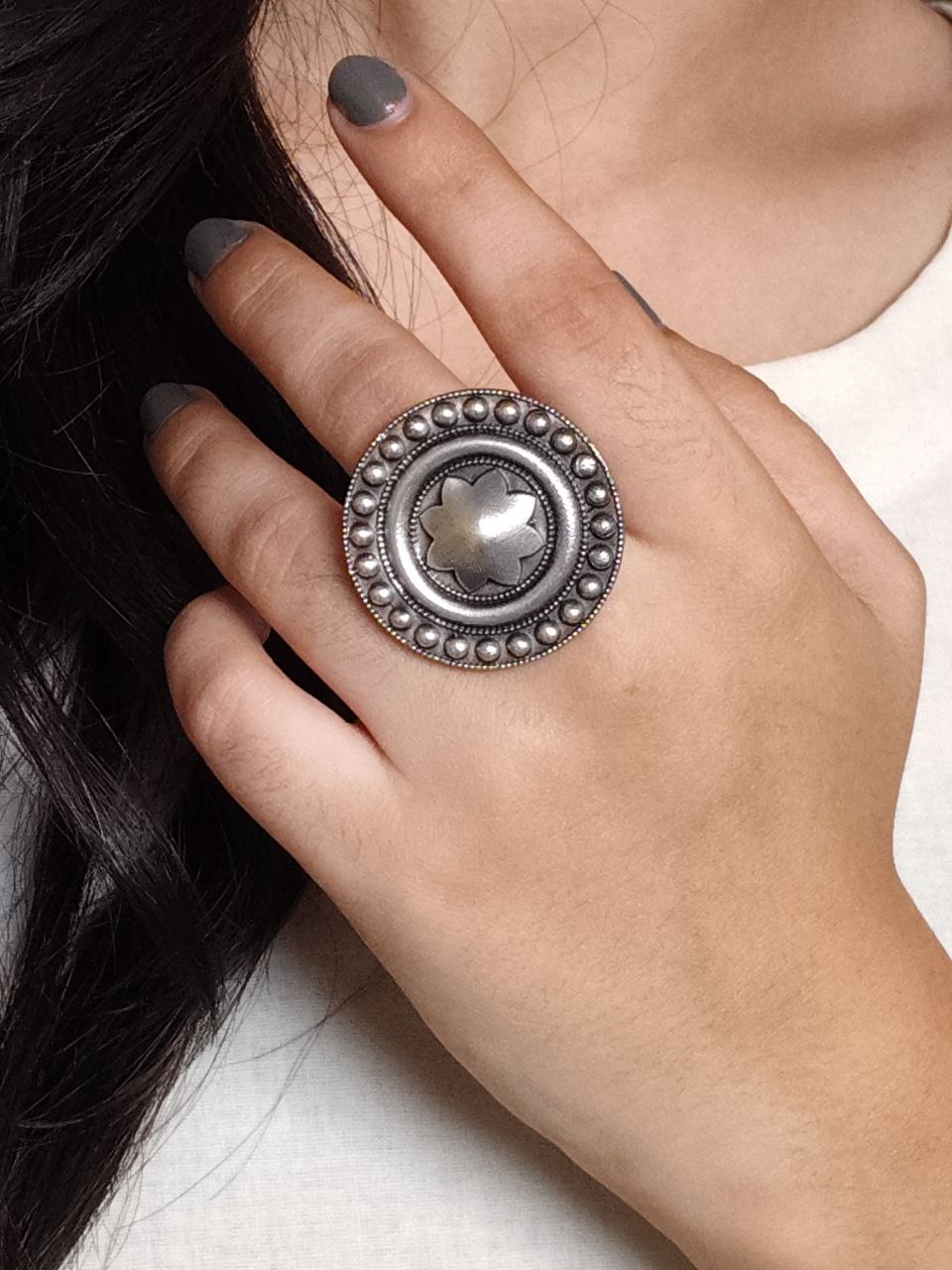 Unique Round Adjustable Ring | Oxidized Silver Jewelry Perfect for Daily Use - Image 4