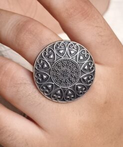 Alternative view of Beautiful Heart Design Ring | Oxidized Silver Replica Jewelry for Everyday Wear