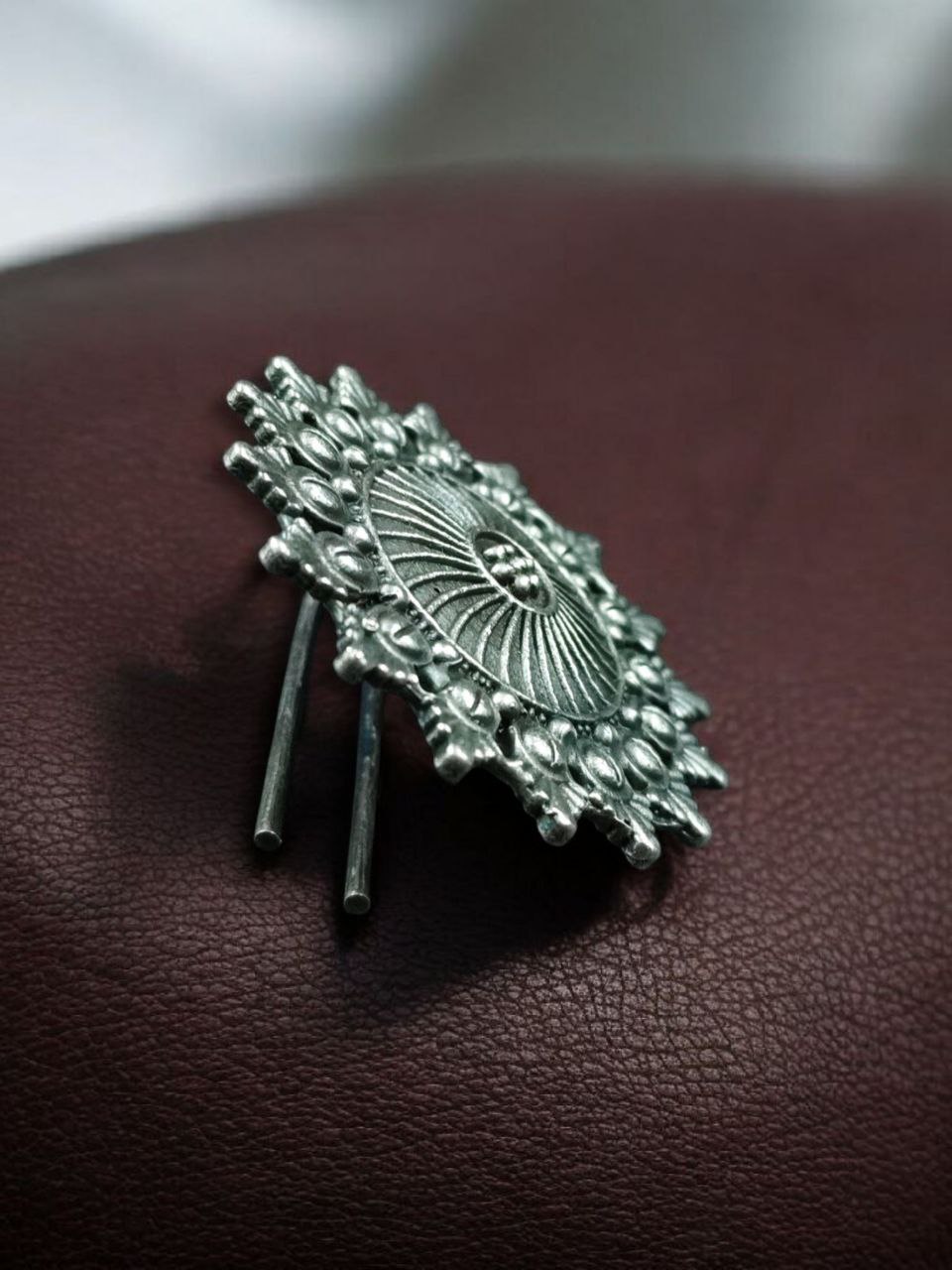 Handcrafted Oxidized Hair Pin | Unique Ethnic Silver Replica Jewelry Design - Image 5