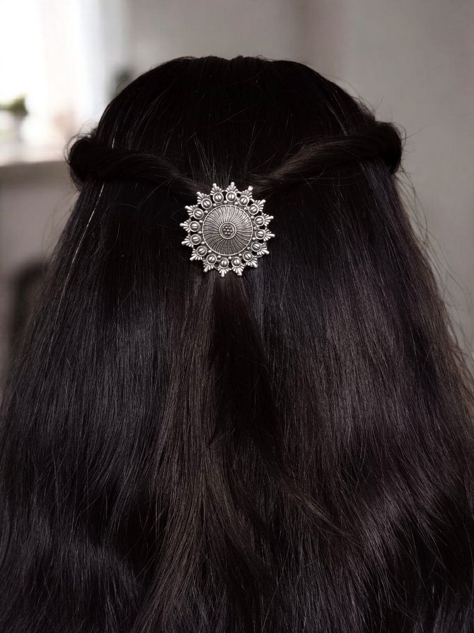 Handcrafted Oxidized Hair Pin | Unique Ethnic Silver Replica Jewelry Design - Image 2