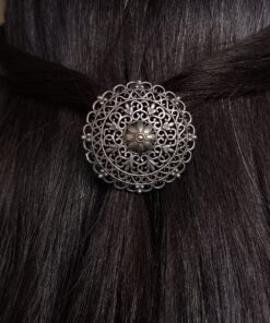 Alternative view of Exclusive Oxidized Floral Art Hair Pin | Handmade Silver Replica Ethnic Accessory Premium Jewelry