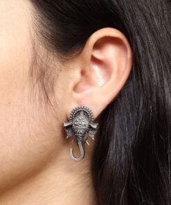 Silver Replica Oxidized Ganesh Stud Earrings Best for Everyday Wear