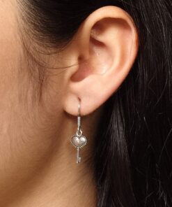 Unique Heart Key Dangler Earrings | Handmade Oxidized German Silver Best Hook Jewelry