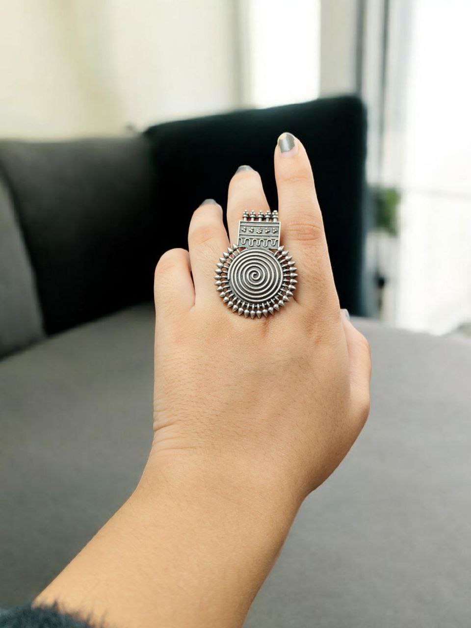 Unique Design Oxidized Ring | Adjustable Silver Replica Jewelry for Women - Image 4