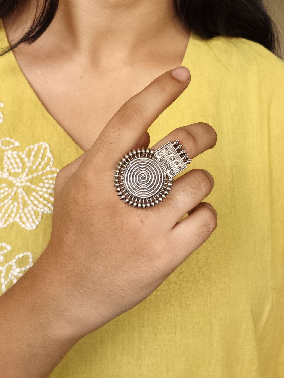 Unique Design Oxidized Ring | Adjustable Silver Replica Jewelry for Women - Image 5