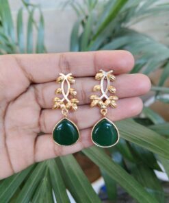 Alternative view of Trendy Gold Plated Earrings | Monalisa Stone Vintage Look Beautiful Dangler Jewelry