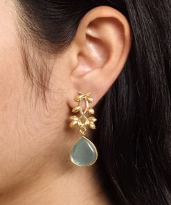 Trendy Gold Plated Earrings | Monalisa Stone Vintage Look Beautiful Dangler Jewelry