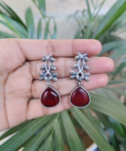 Alternative view of Vintage Look Silver Replica Earrings | Leaf Design Dangler Perfect Jewelry for Women