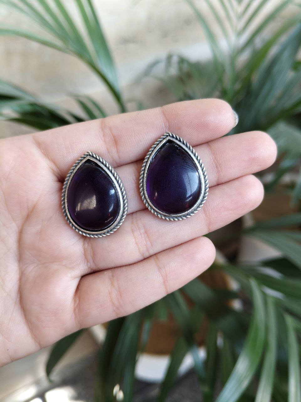 Best Drop-Shaped Monalisa Stone Stud Earrings in Silver Replica Design - Image 11