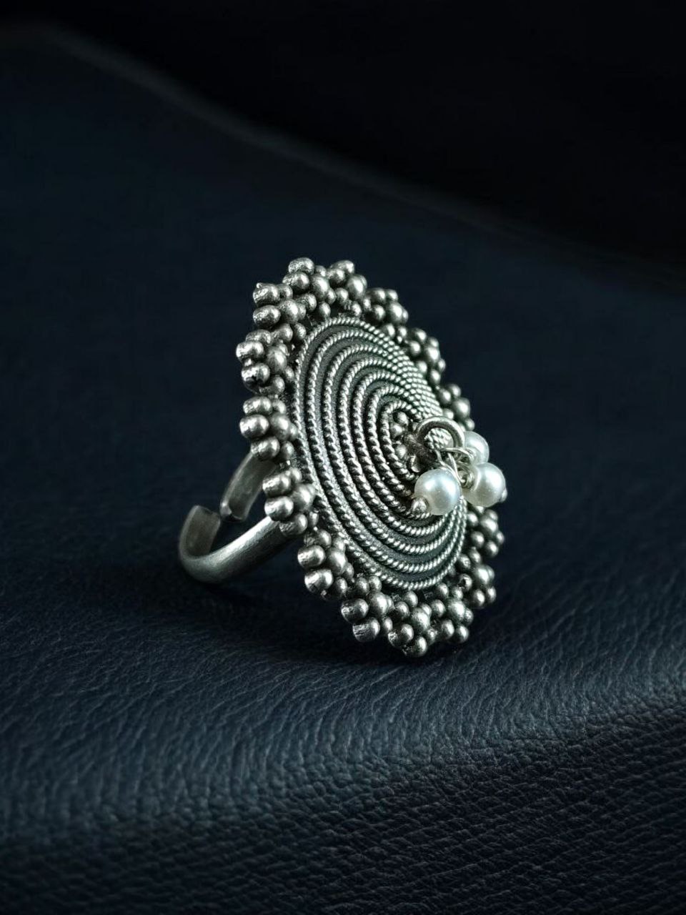 Premium Silver Replica Pearl Ring | Ethnic Oxidized Daily Wear Best Jewelry - Image 3