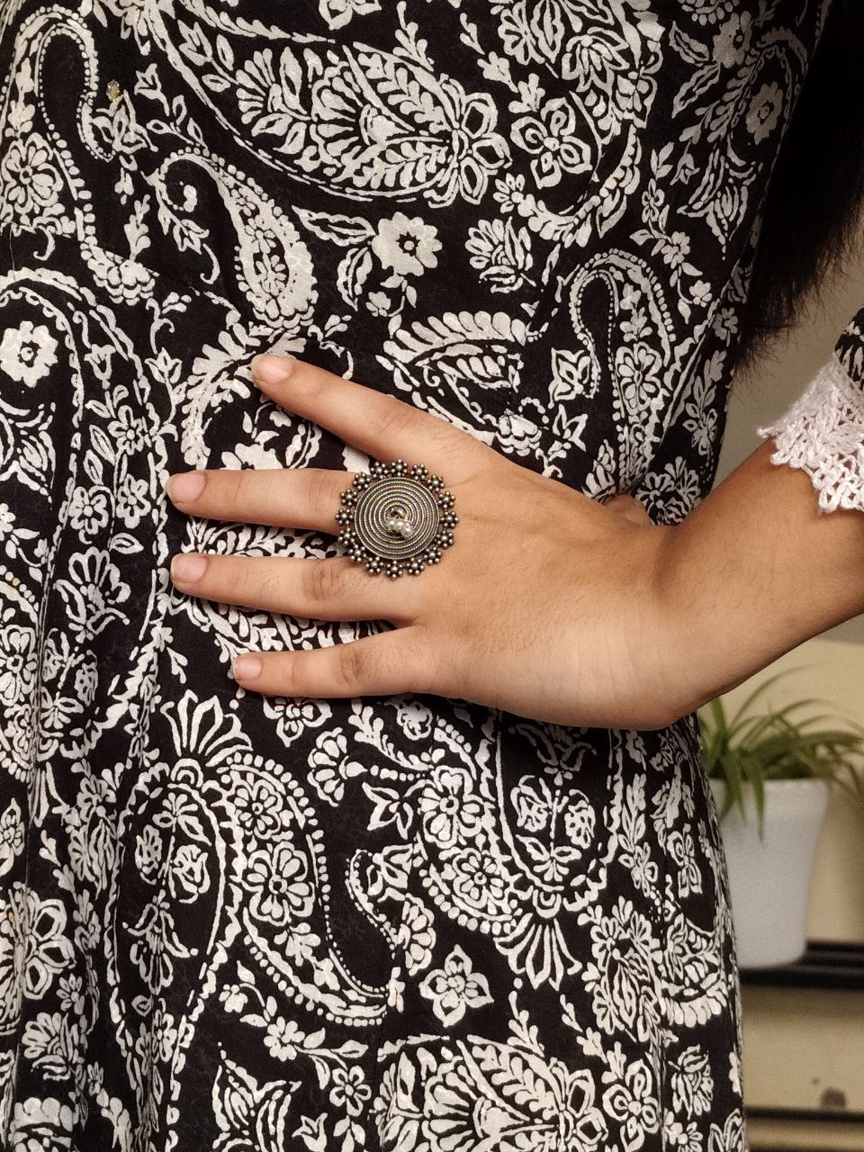 Premium Silver Replica Pearl Ring | Ethnic Oxidized Daily Wear Best Jewelry - Image 2