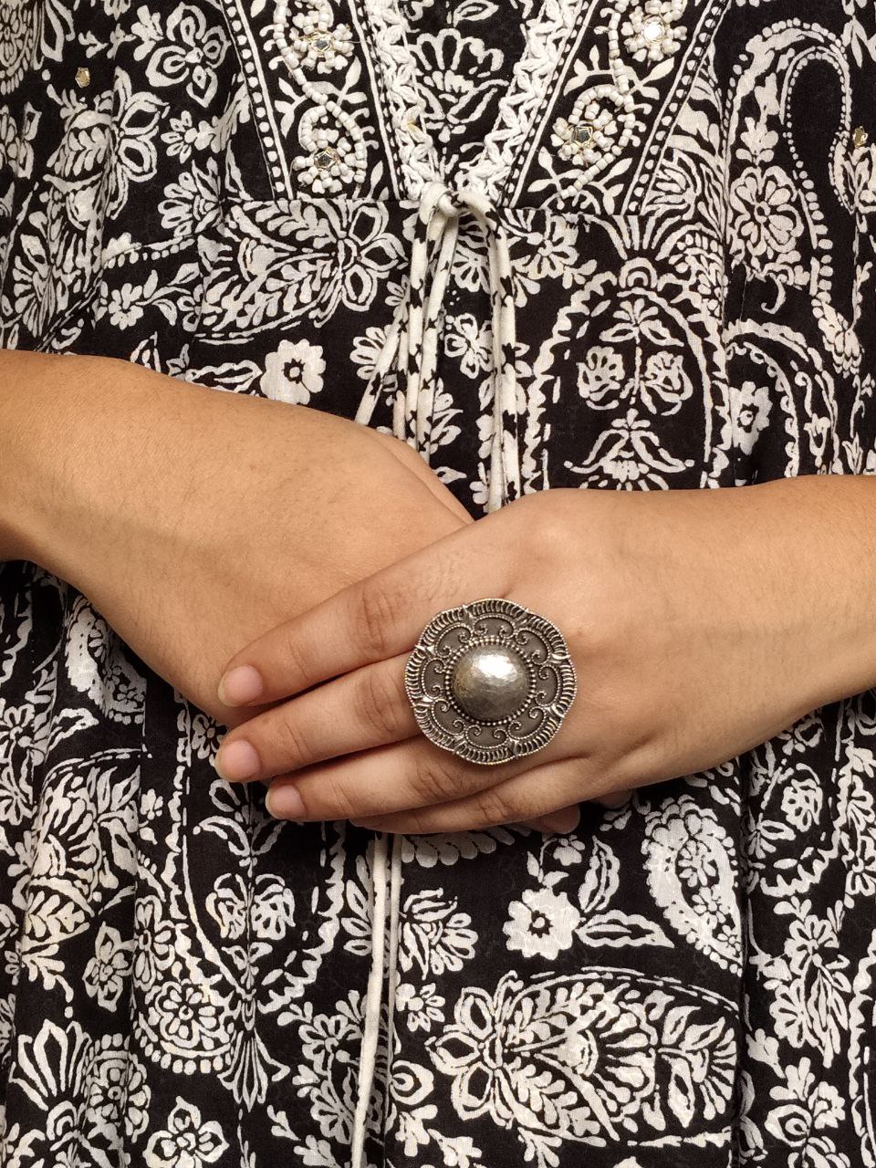 Designer Oxidized Ring | Unique Silver Replica Daily Look Jewelry - Image 2