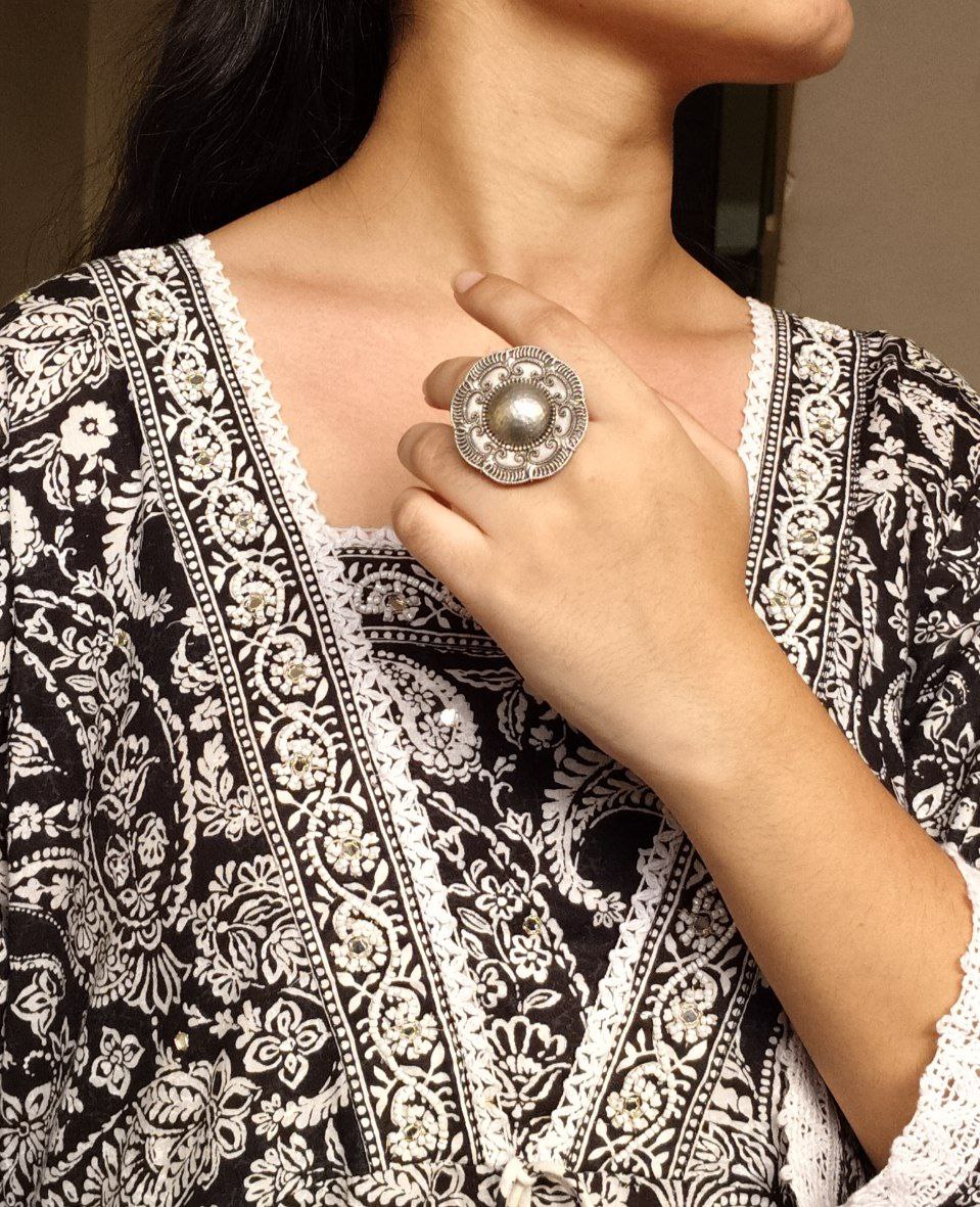 Designer Oxidized Ring | Unique Silver Replica Daily Look Jewelry