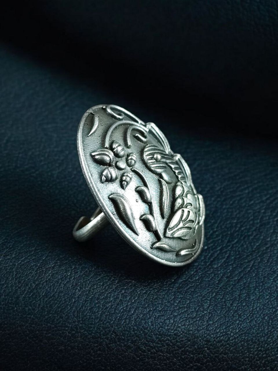 Premium Silver Replica Peacock Ring | Adjustable Oxidized Floral Art Best Designer Jewelry - Image 5