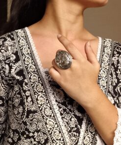 Premium Silver Replica Peacock Ring | Adjustable Oxidized Floral Art Best Designer Jewelry