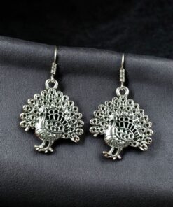 Alternative view of Stylish German Silver Best Peacock Dangler Earrings | Oxidized Hook Daily Wear Jewelry for Girls
