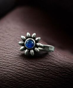 Alternative view of Unique Silver Plated Press Stone Nosepin | Oxidized Ethnic Style Jewelry