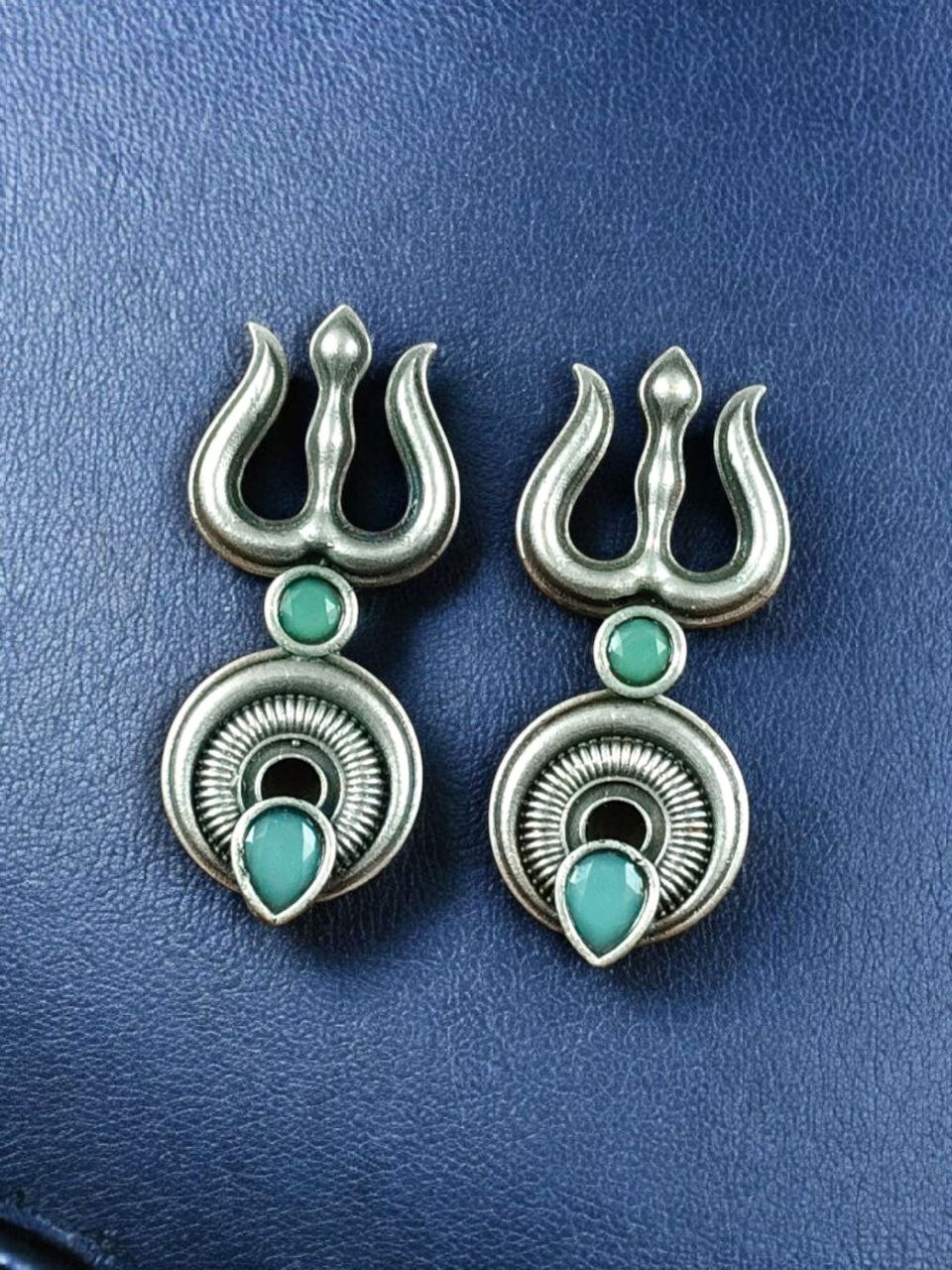 Handcrafted Trishul Stud Earrings | Best Silver Replica Elegant Stone Jewelry - Image 9