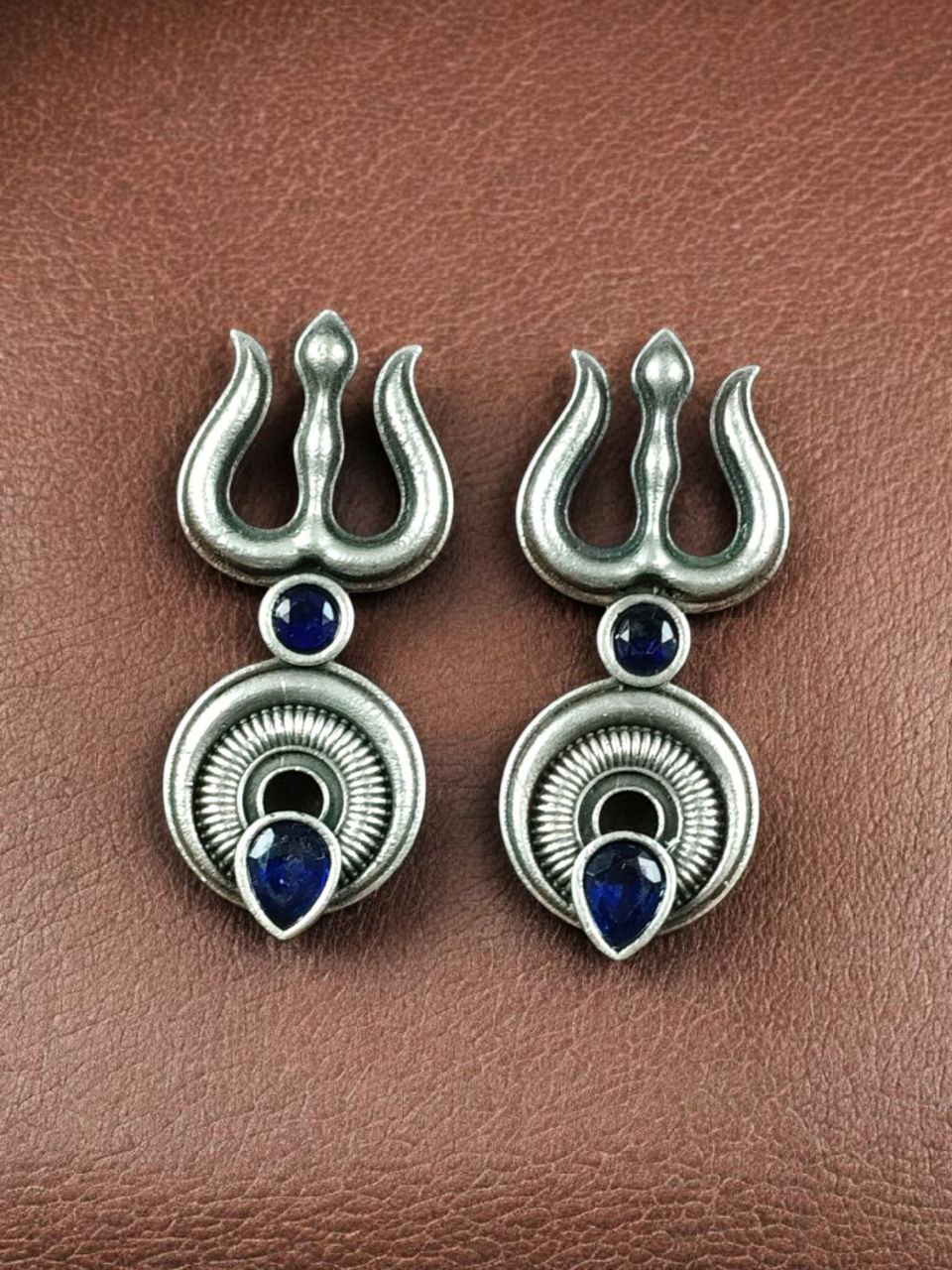 Handcrafted Trishul Stud Earrings | Best Silver Replica Elegant Stone Jewelry - Image 6