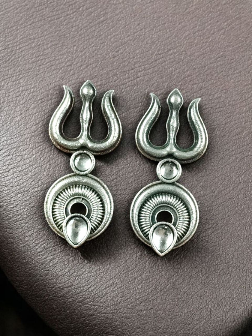 Handcrafted Trishul Stud Earrings | Best Silver Replica Elegant Stone Jewelry - Image 8