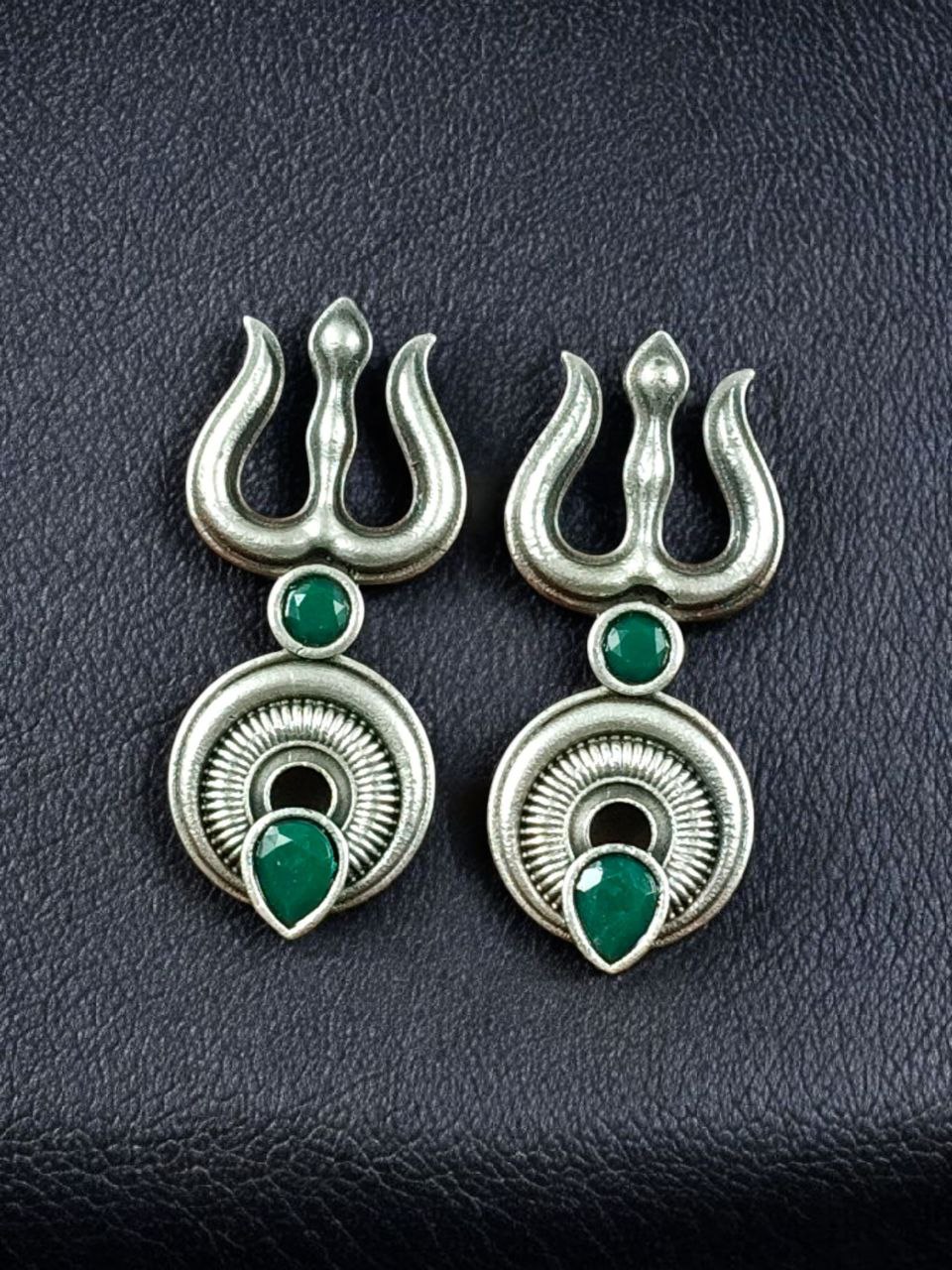 Handcrafted Trishul Stud Earrings | Best Silver Replica Elegant Stone Jewelry - Image 5