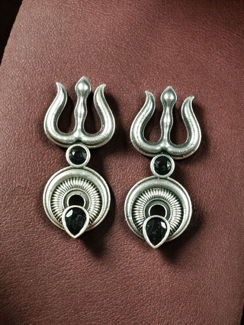 Handcrafted Trishul Stud Earrings | Best Silver Replica Elegant Stone Jewelry - Image 4
