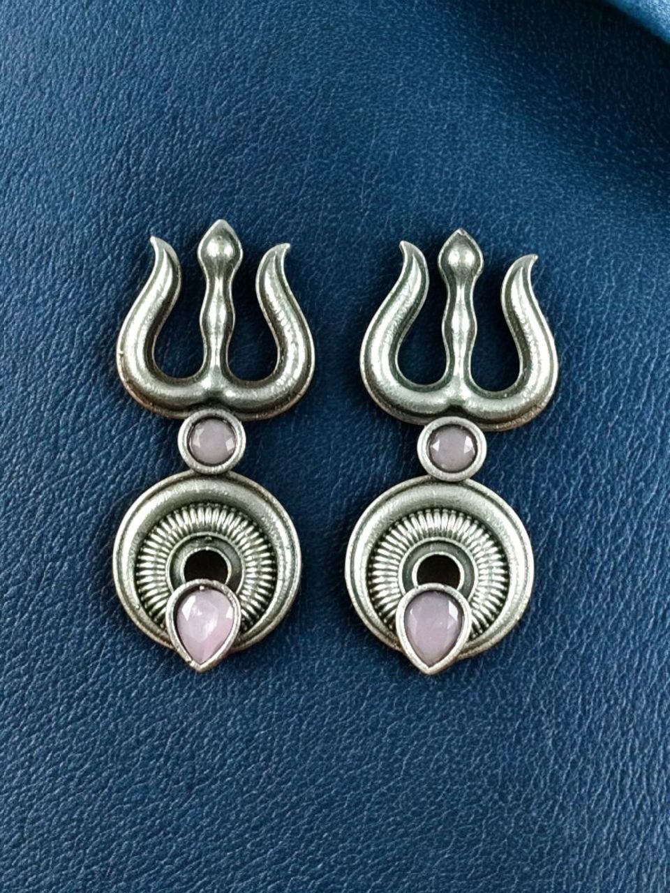 Handcrafted Trishul Stud Earrings | Best Silver Replica Elegant Stone Jewelry - Image 2
