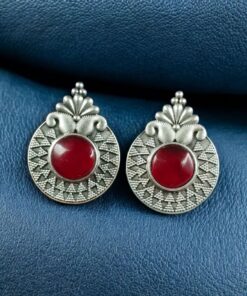 Alternative view of Stylish Oxidized Stud Earrings | Silver Replica Monalisa Stone Perfect Casual & Party Wear Jewelry