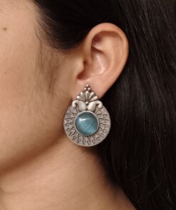 Stylish Oxidized Stud Earrings | Silver Replica Monalisa Stone Perfect Casual & Party Wear Jewelry