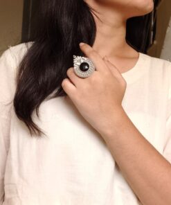 Trendy Oxidized Monalisa Stone Ring | Silver Replica Adjustable Perfect Jewelry For Women