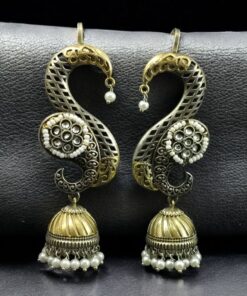 Alternative view of Beautiful Two-Tone Jhumki Earcuff | Stone & Pearl Detailing Traditional Ethnic Jewelry For Girls