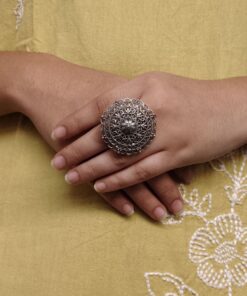 Alternative view of Beautiful Silver Replica Floral Art Ring | Oxidized Daily Wear Jewelry