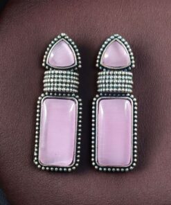 Alternative view of Beautiful Ethnic Stud Earrings | Monalisa Stone Silver Replica Fashionable Jewelry